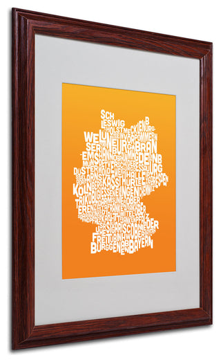 'Germany Regions Map - Orange' Matted Framed Canvas Art by Michael Tompsett