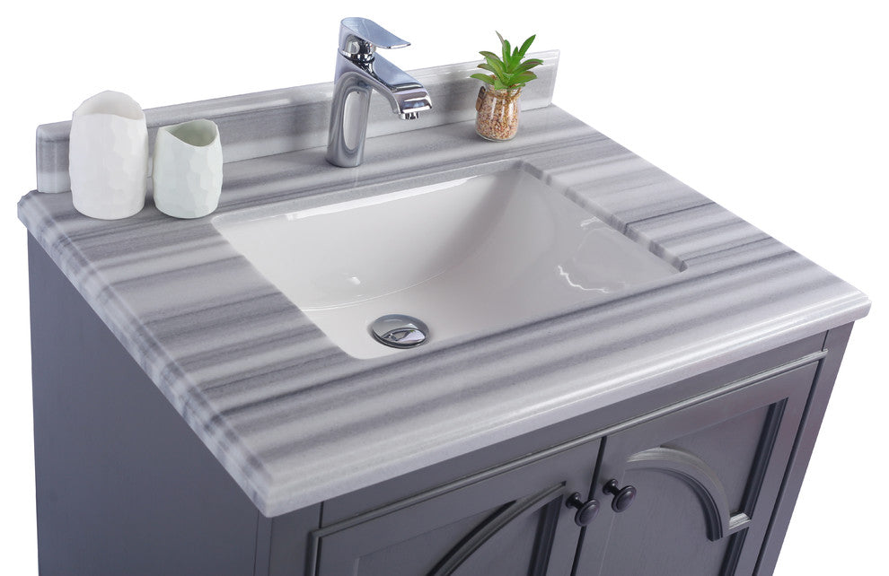 Odyssey, 30" Maple Gray Cabinet With White Stripes Marble Countertop