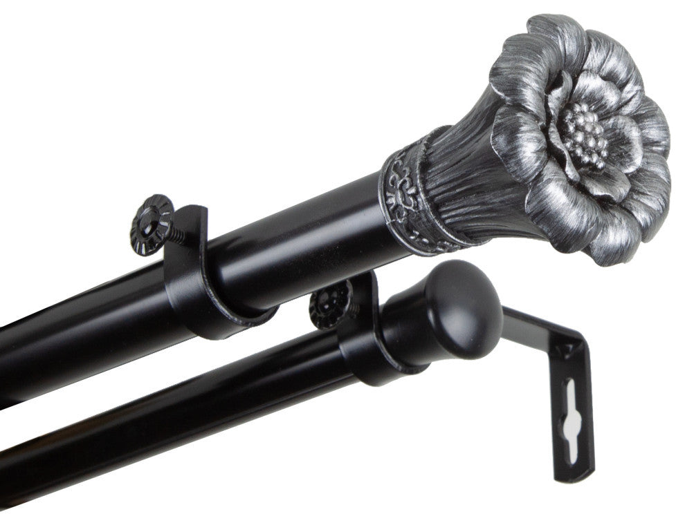 Dakota 1" Double Curtain Rod, Black, 120-170"