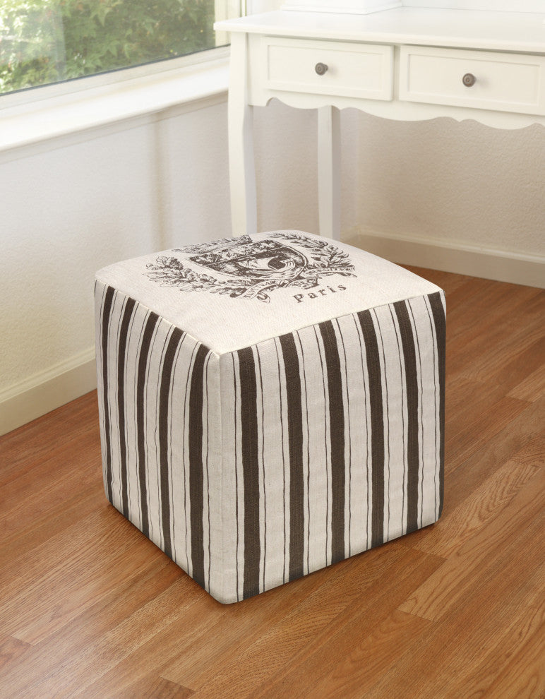 Paris Crest Linen Upholstered Ottoman, Gray