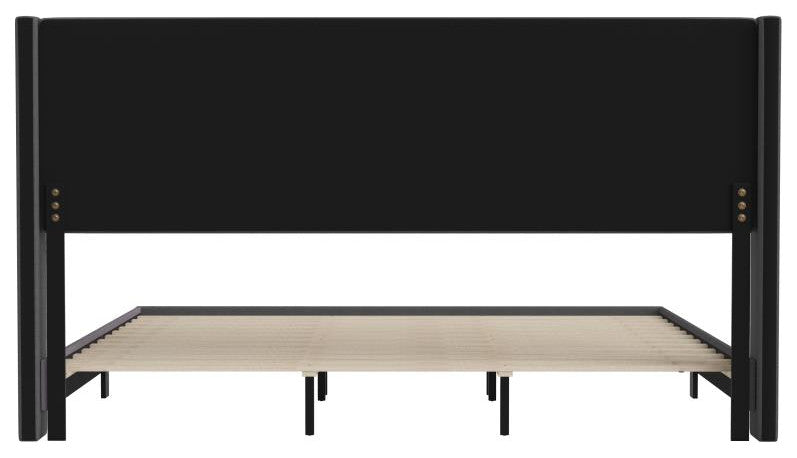Hollis Upholstered Platform Bed with Wingback Headboard w/Mattress Foundation, Charcoal, King