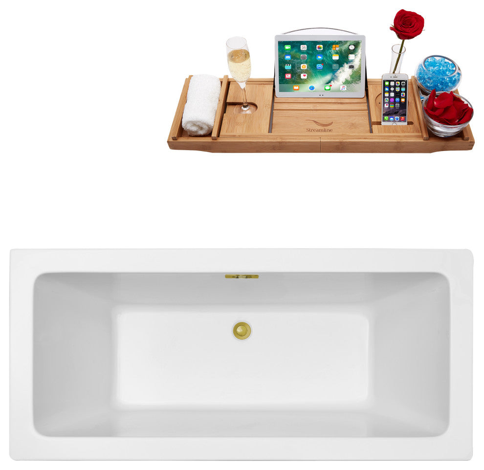 60" Streamline N320GLD Soaking Freestanding Tub and Tray With Internal Drain
