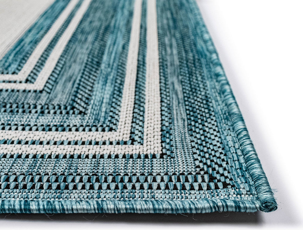 Carmel Multi Border Indoor/Outdoor Rug, Aqua, 3'3"x4'11"