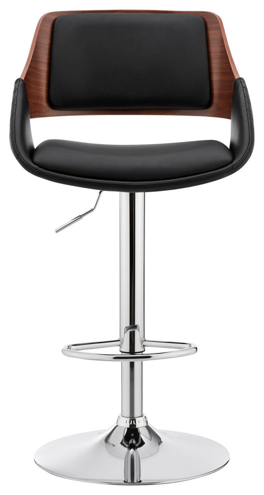 Black Faux Leather Adjustable Chrome Swivel Bar Stool
