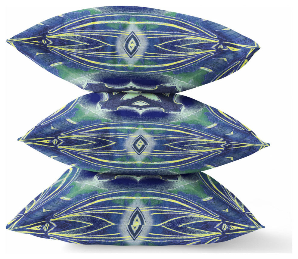 16" Evening Blue Green Geo Tribal Suede Throw Pillow