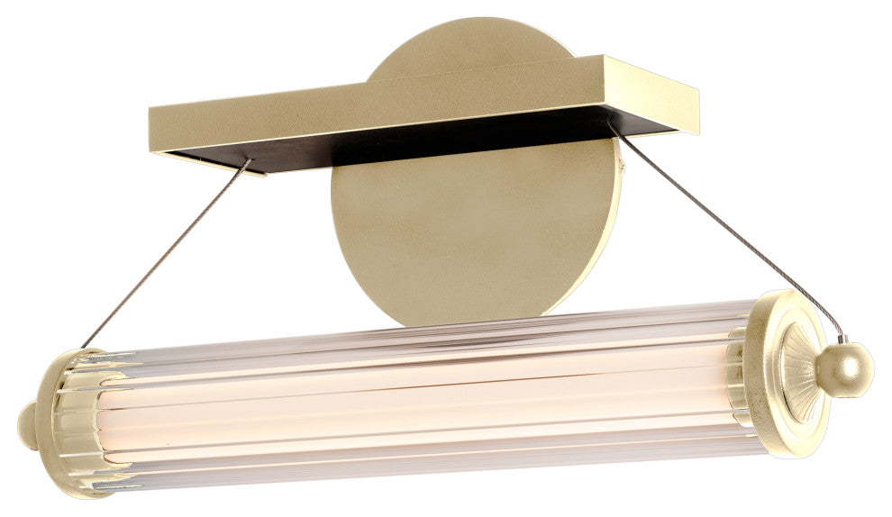 Libra LED Sconce, Modern Brass Finish, Black Wood Accents, Clear Glass