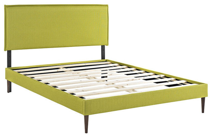 Modway Camille Full Fabric Platform Bed With Round Tapered Legs, Wheatgrass
