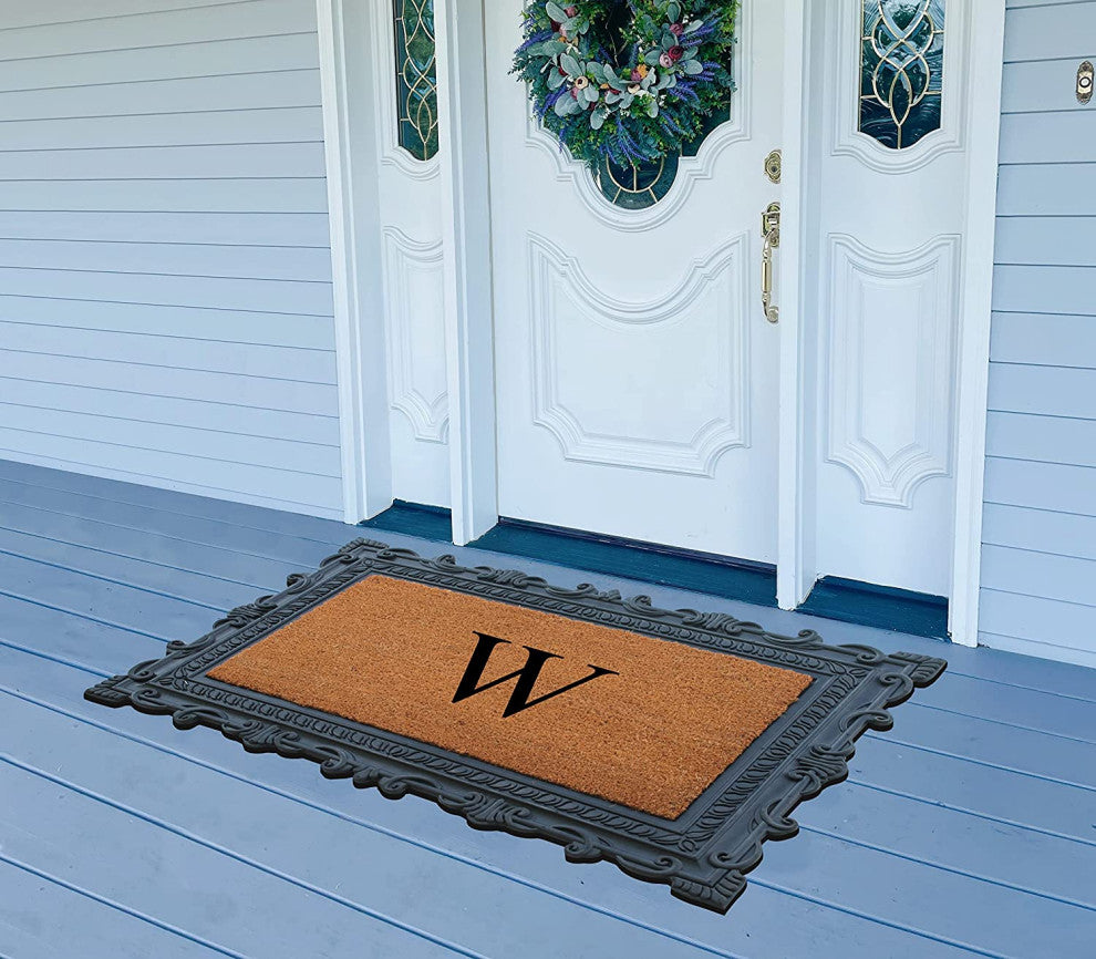 Carson Black/Beige Rubber And Coir 24"x36", Monogrammed Doormat, W