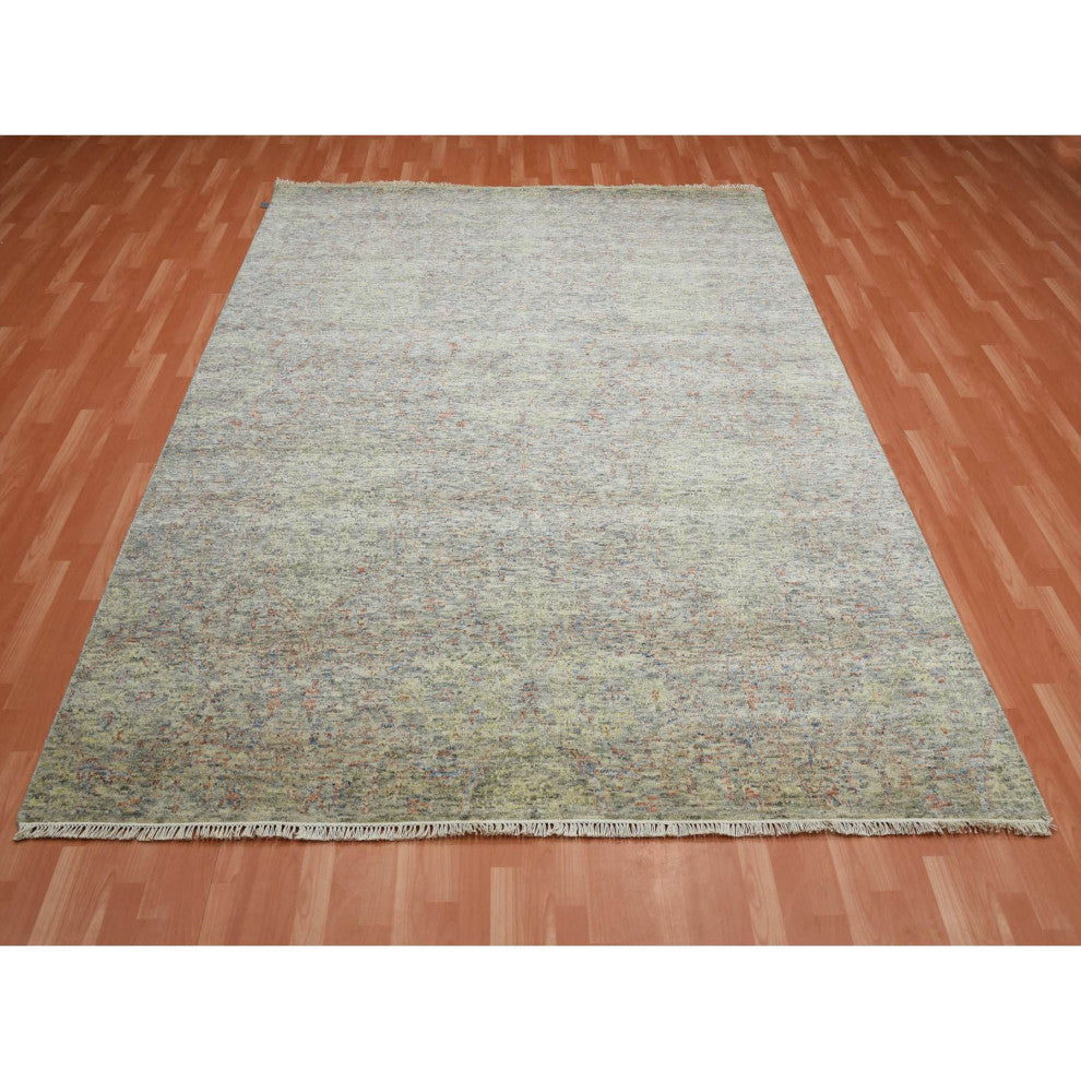 Stone Gray Modern Salt and Pepper Design Pure Wool Hand Knotted Rug, 8'0"x10'2"