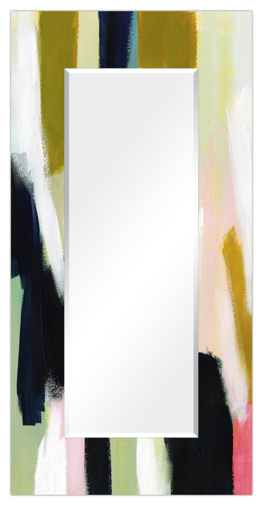 Sunder Rectangular Beveled Wall Mirror on Free Floating Printed Tempered Glass