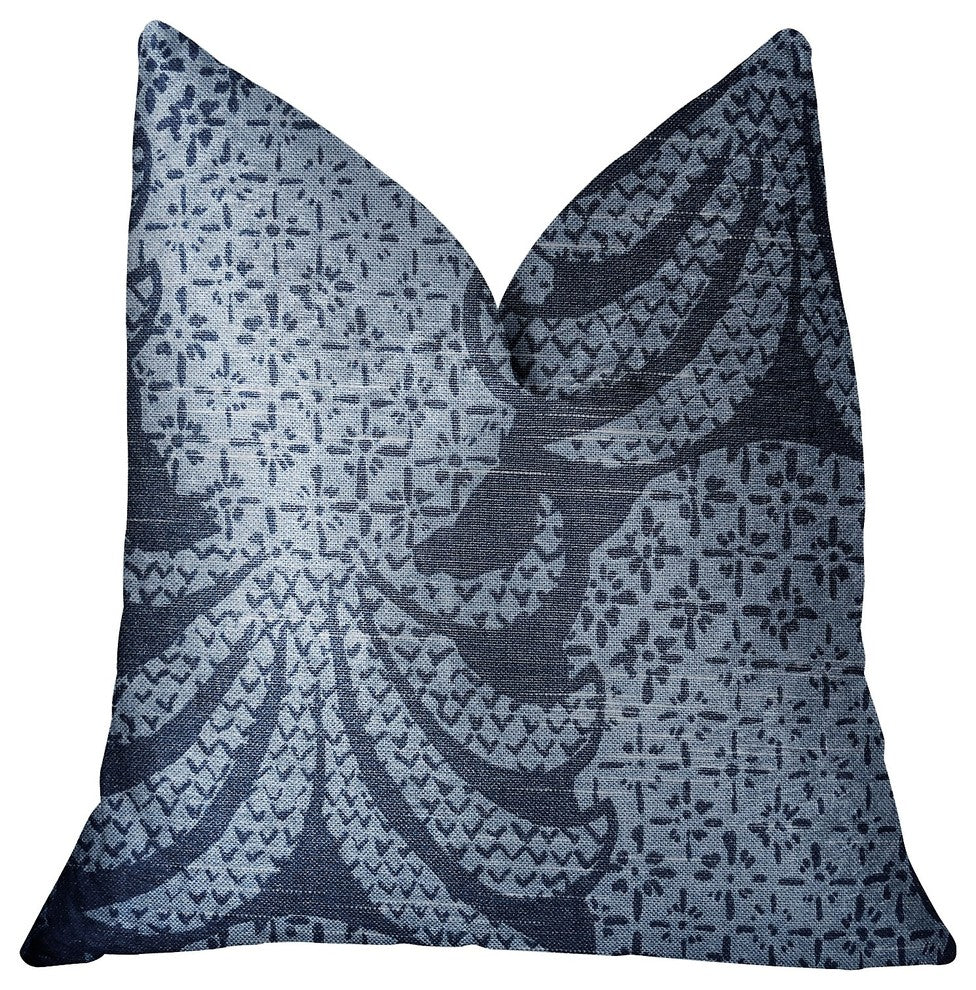 Pineapple Crush Blue and Black Luxury Throw Pillow, 18"x18"