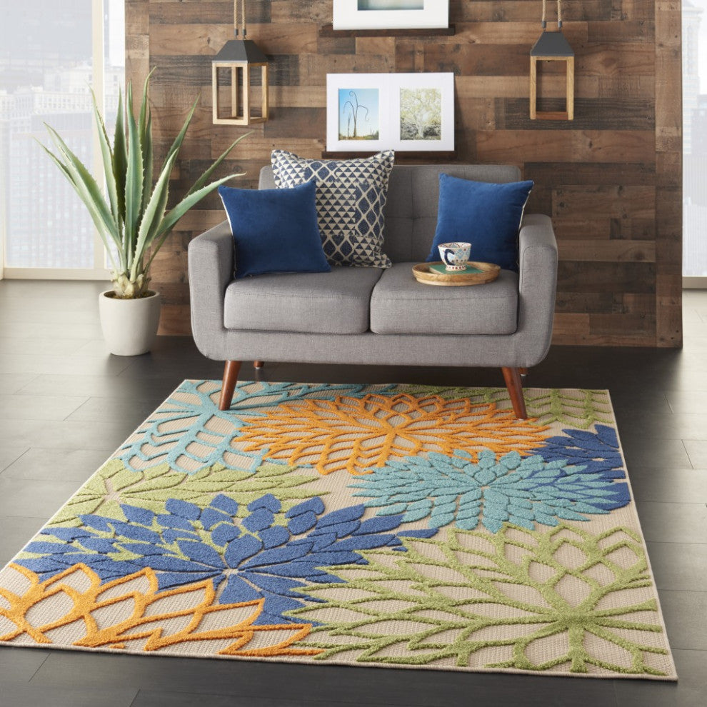 6 x 9 Multicolor Floral Indoor Outdoor Area Rug