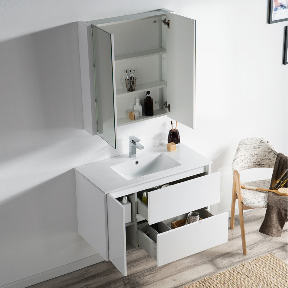 Blossom Valencia 36" Vanity Set, Glossy White, Medicine Cabinet