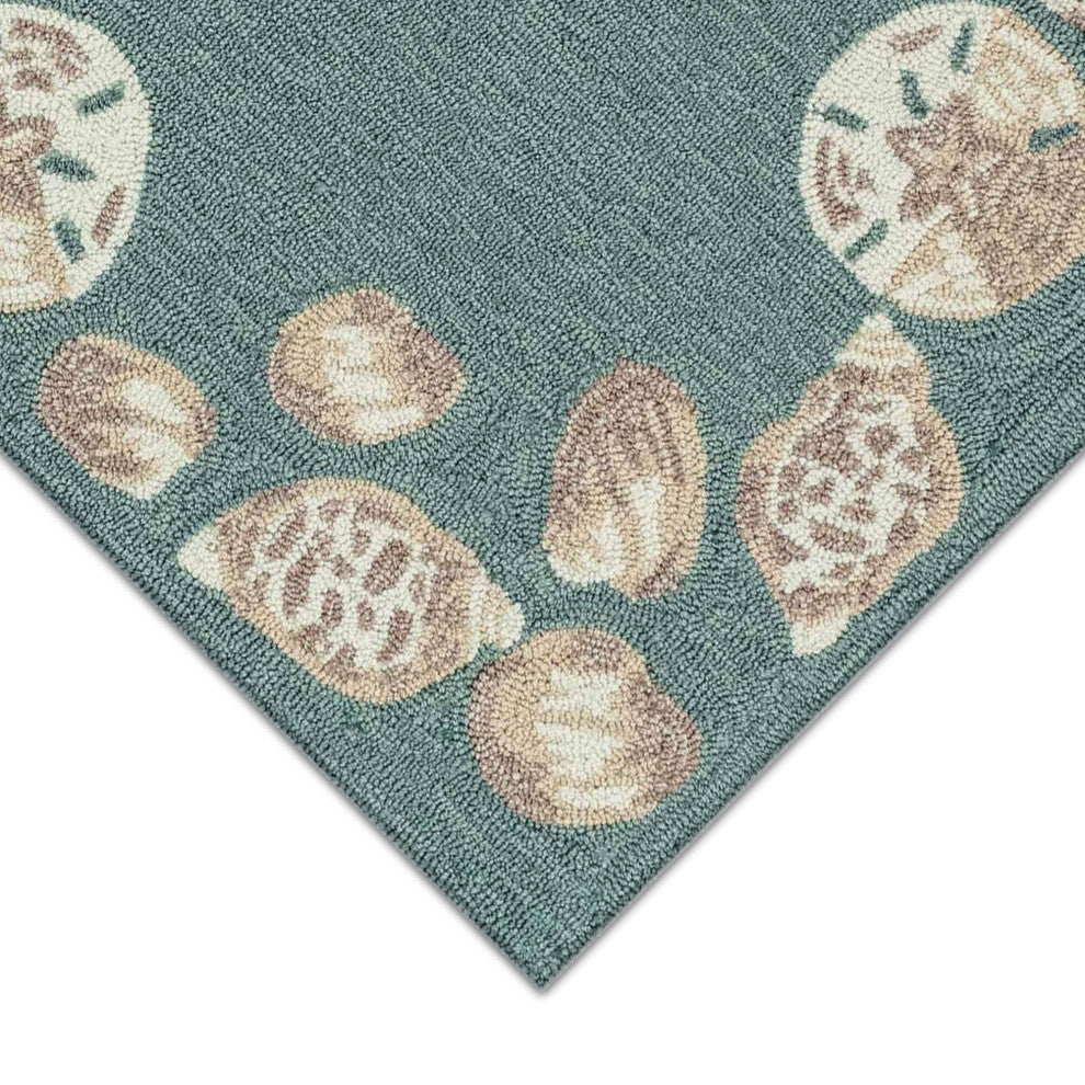 Capri Seashell Border Indoor/Outdoor Rug, Aqua, 2'x3'
