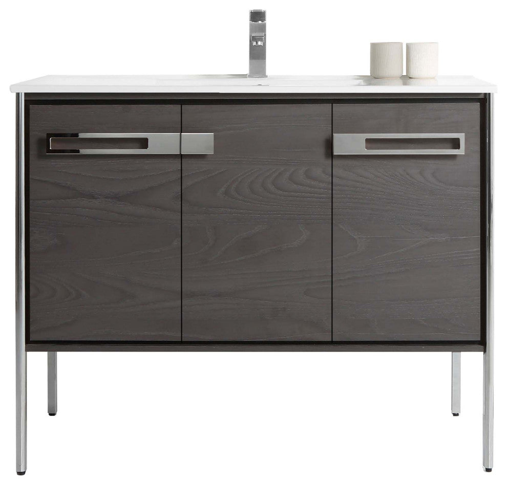 Oakville Bath Vanity, Ceramic Sink, Black Coal Oak, 42 Inch, Chrome Hardware