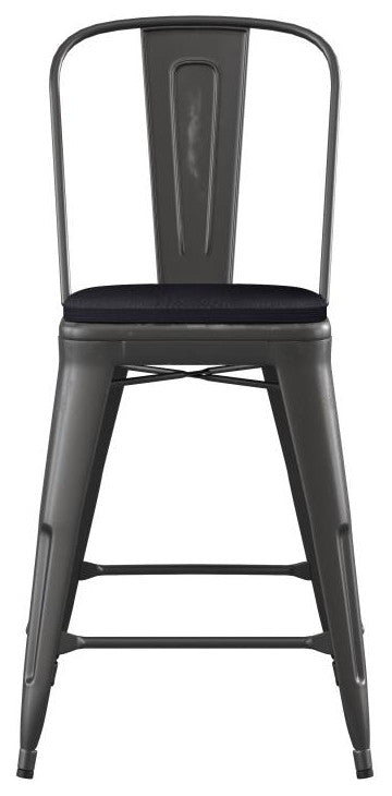 Carly Commercial Grade 24" High Metal Indoor-Outdoor Counter Height Stool, Black/Black