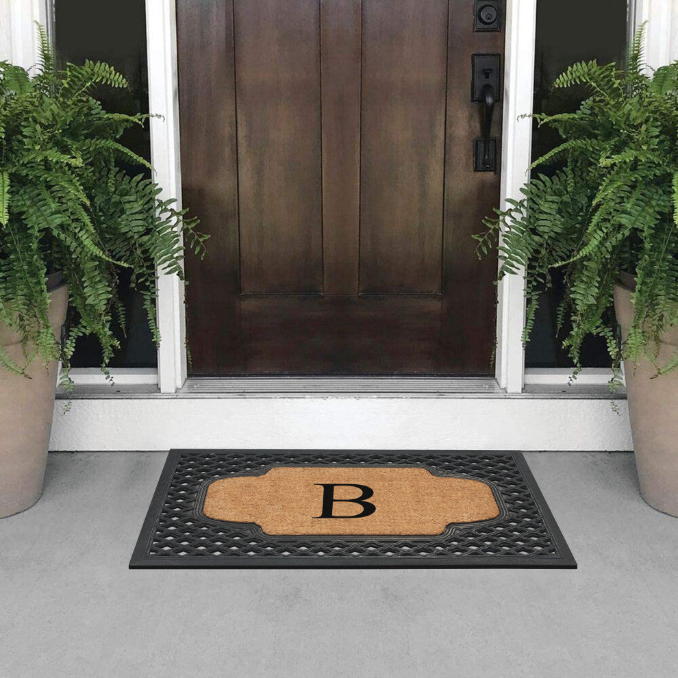 A1HC Mesh Border Rubber and Coir Monogrammed Doormat, 23"X38", Black, B