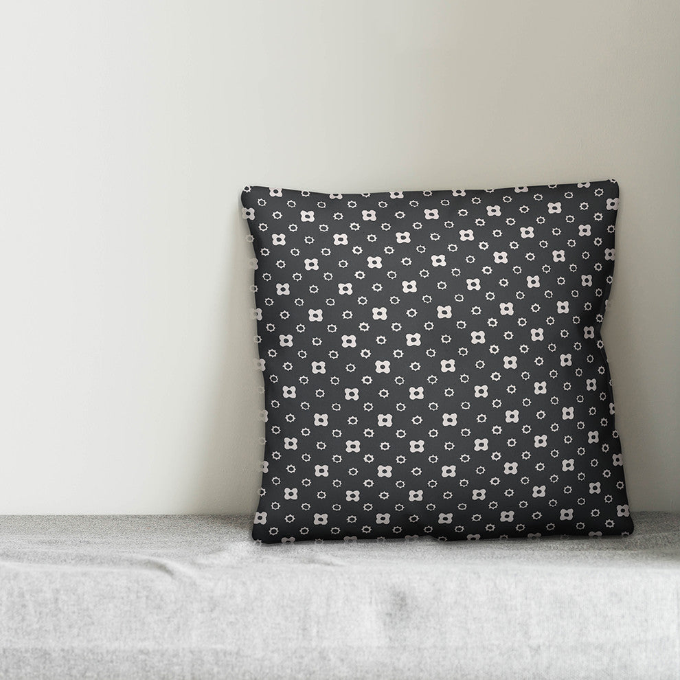 Gray Floral Pattern Throw Pillow, 16"x16"