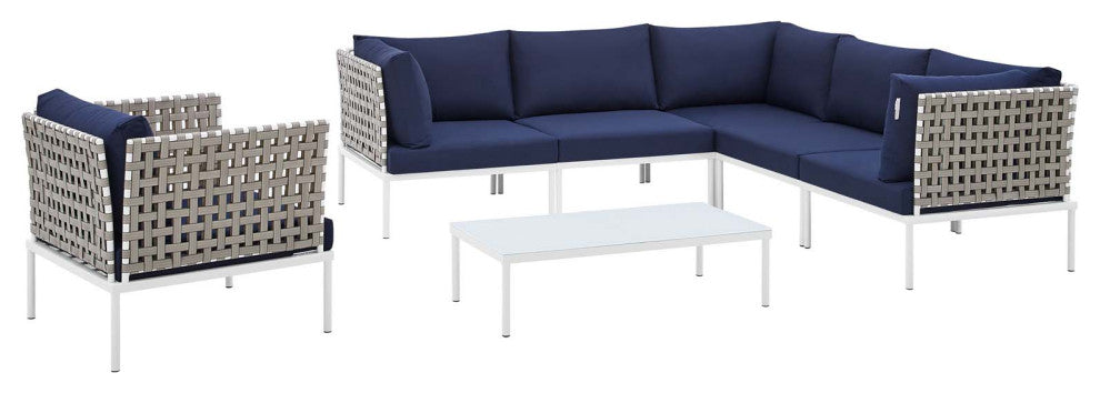 Harmony 7-Piece Sunbrella Basket Weave Outdoor Patio Aluminum Sectional Sofa Set