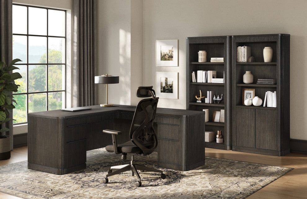Contemporary Wood Open Bookcase, Office Storage, Brown