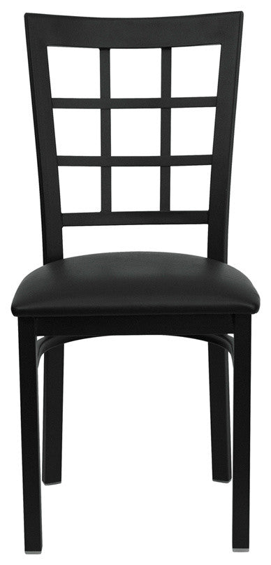 Dyersburg Metal Chair Black Window Back, Black Vinyl Seat