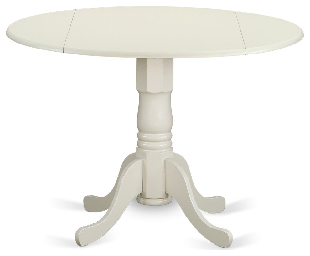 5Pc Dining Set, Round Dinette Table, Drop Leaves, Four Linen Seat Chairs, White