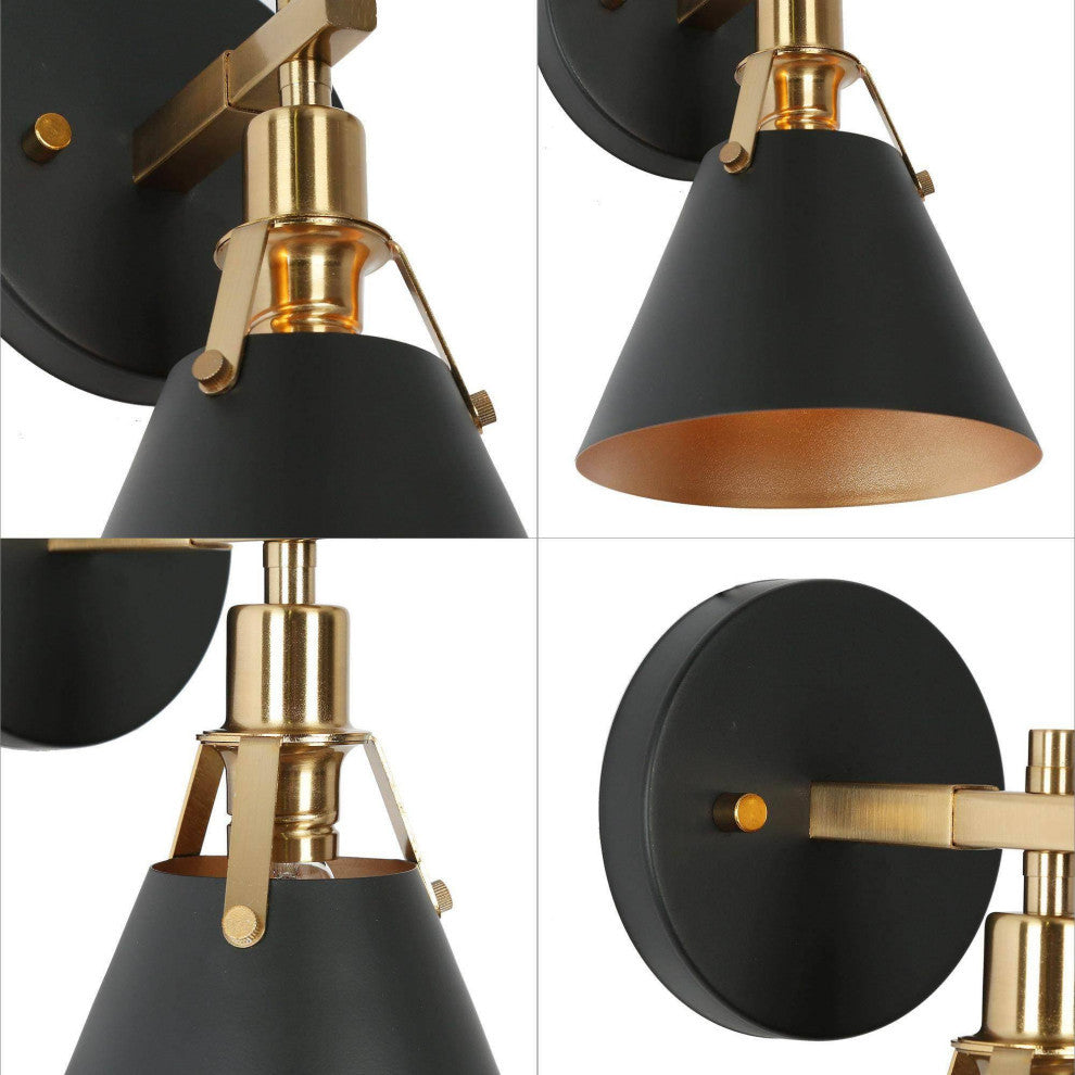 LNC Modern 1-Light Dimmable Metal Armed Wall Sconce 6"W, Black and Gold