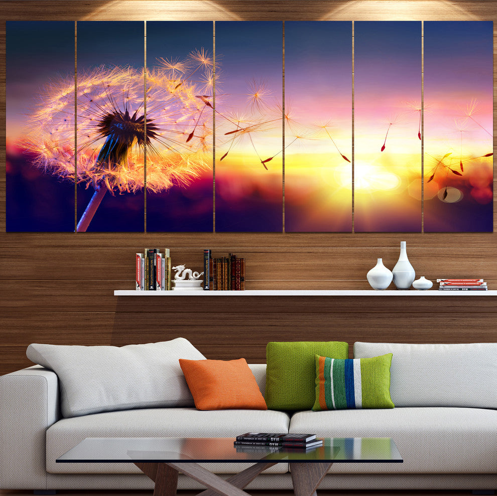 Dandelion at Sunset Freedom to Wish, Abstract Wall Art Canvas, 83"x32", 7 Panels
