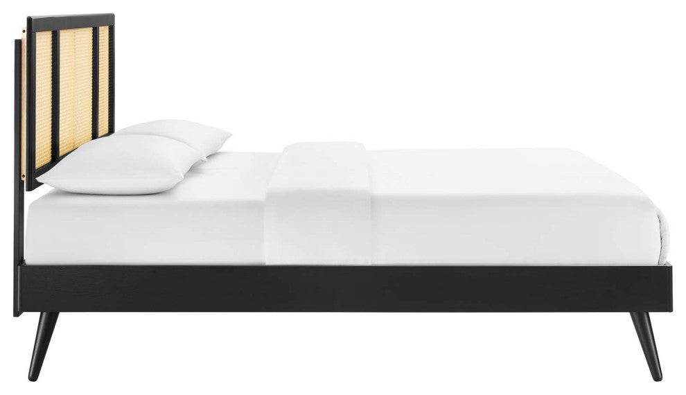 Kelsea Cane and Wood King Platform Bed With Splayed Legs MOD-6698-BLK