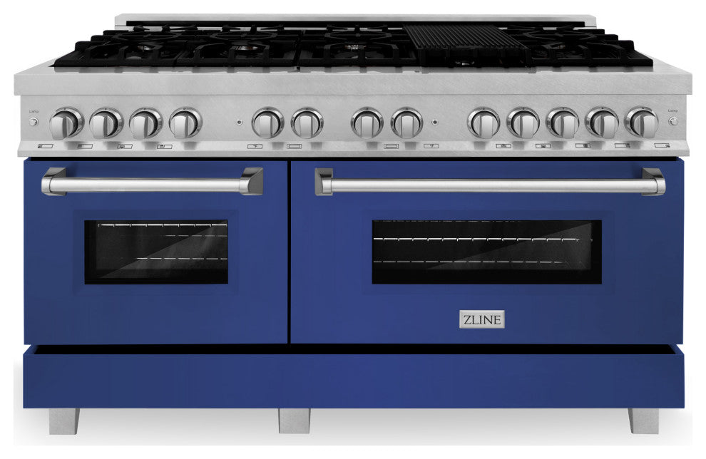 ZLINE 60" Dual Fuel Range, DuraSnow With Blue Matte Door RAS-BM-60