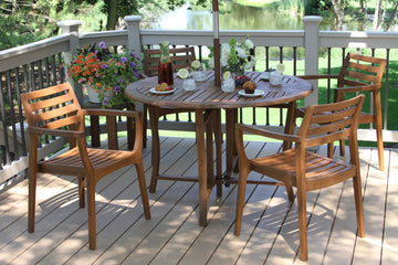 Outdoor Interiors 5-Piece 48" Round Eucalyptus Folding Dining Set