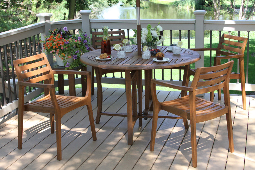 Outdoor Interiors 5-Piece 48" Round Eucalyptus Folding Dining Set