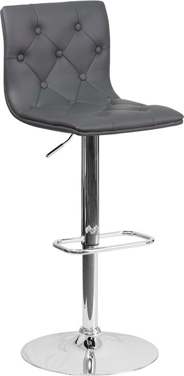 Estella Abby Mid-Back Tufted Gray Vinyl Adjustable Barstool, Swivel