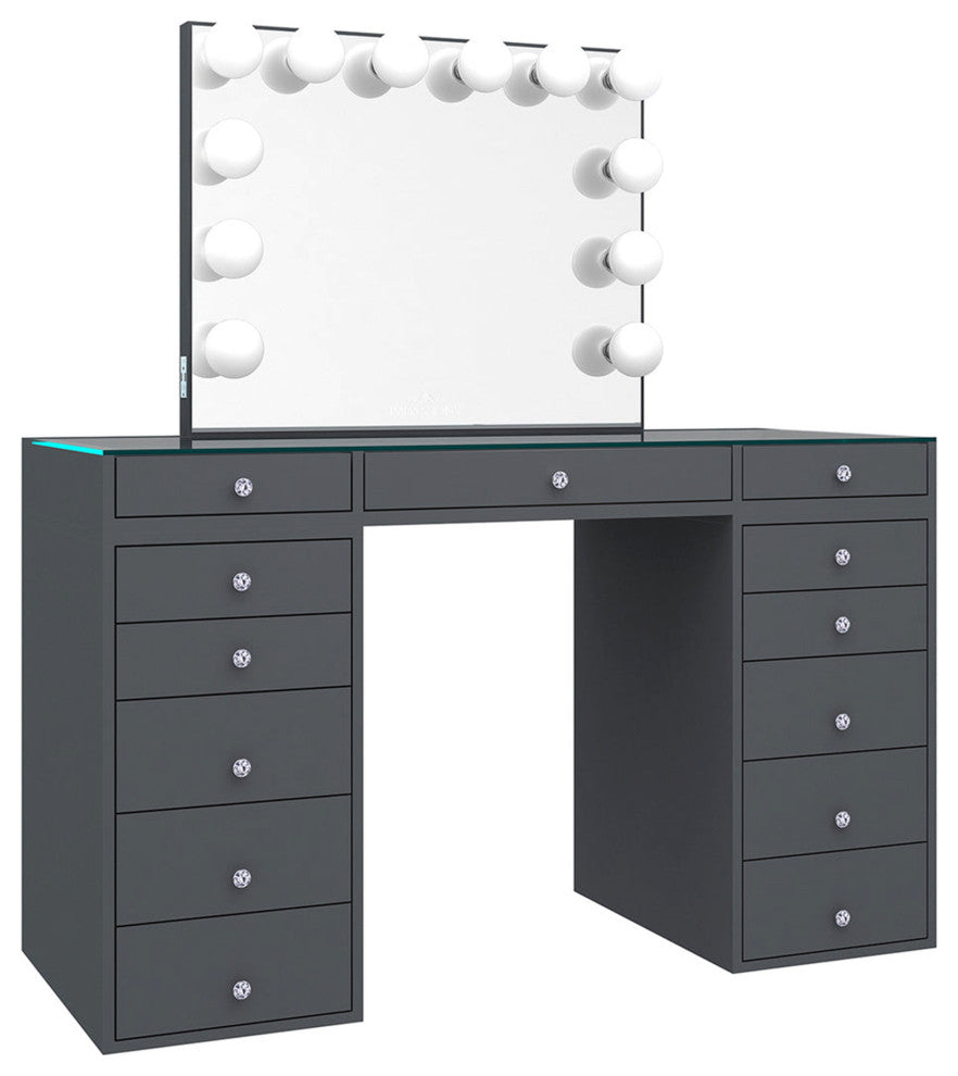 SlayStation Plus 2.0 Tabletop Vanity Table, Charcoal, Frosted Led