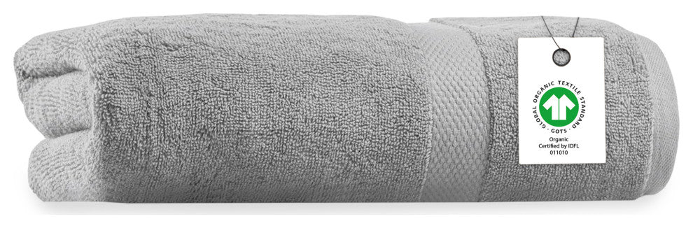 Delara 100% Organic Cotton Plush Bath Towels, 30"x58", Set of 1, Light Grey