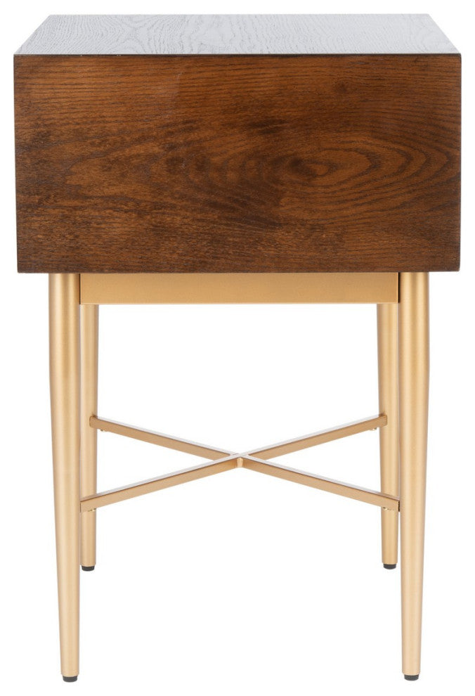 Safavieh Pierre One Drawer Nightstand, Walnut/Gold