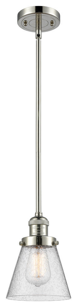 1-Light Small Cone 6" Pendant, Polished Nickel, Glass: Seedy