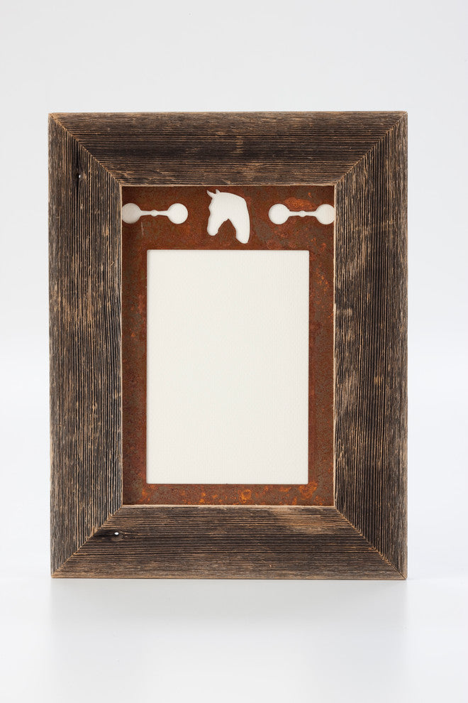 5X7 Barnwood Frame with 3-Image Metal Mat, Horse
