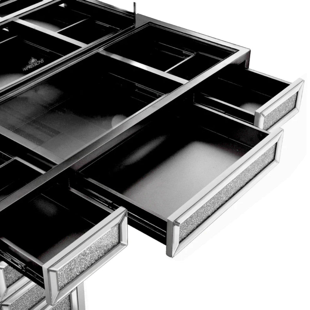 SlayStation Diamond Edition Vanity Makeup Table with 11 Drawers Unit, Black