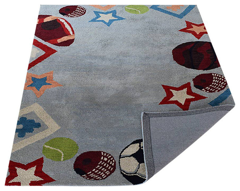HAND TUFTED WOOL ECO-FRIENDLY AREA RUGS - Rectangle,Light Blue,Kids