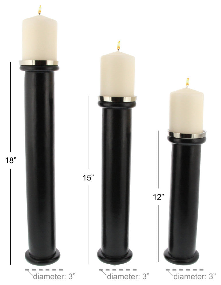 Set of 3 Modern 12, 15 and 18" Mango Wood and Metal Scroll Candle Holders