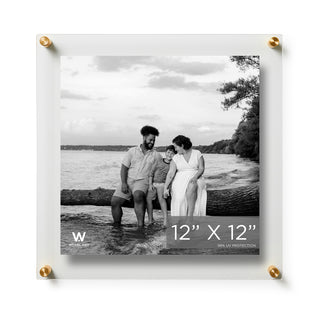 15"x15" Double Panel Acrylic Wall Frame For 12"x12" Art, Gold Hardware