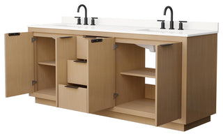 Maroni 80" Light Straw Double Vanity, White Quartz Top, 3-Hole, Black Trim