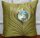 Peacock Feather Green Art Silk Pillow Covers 16"x16", Green Peacock Feather