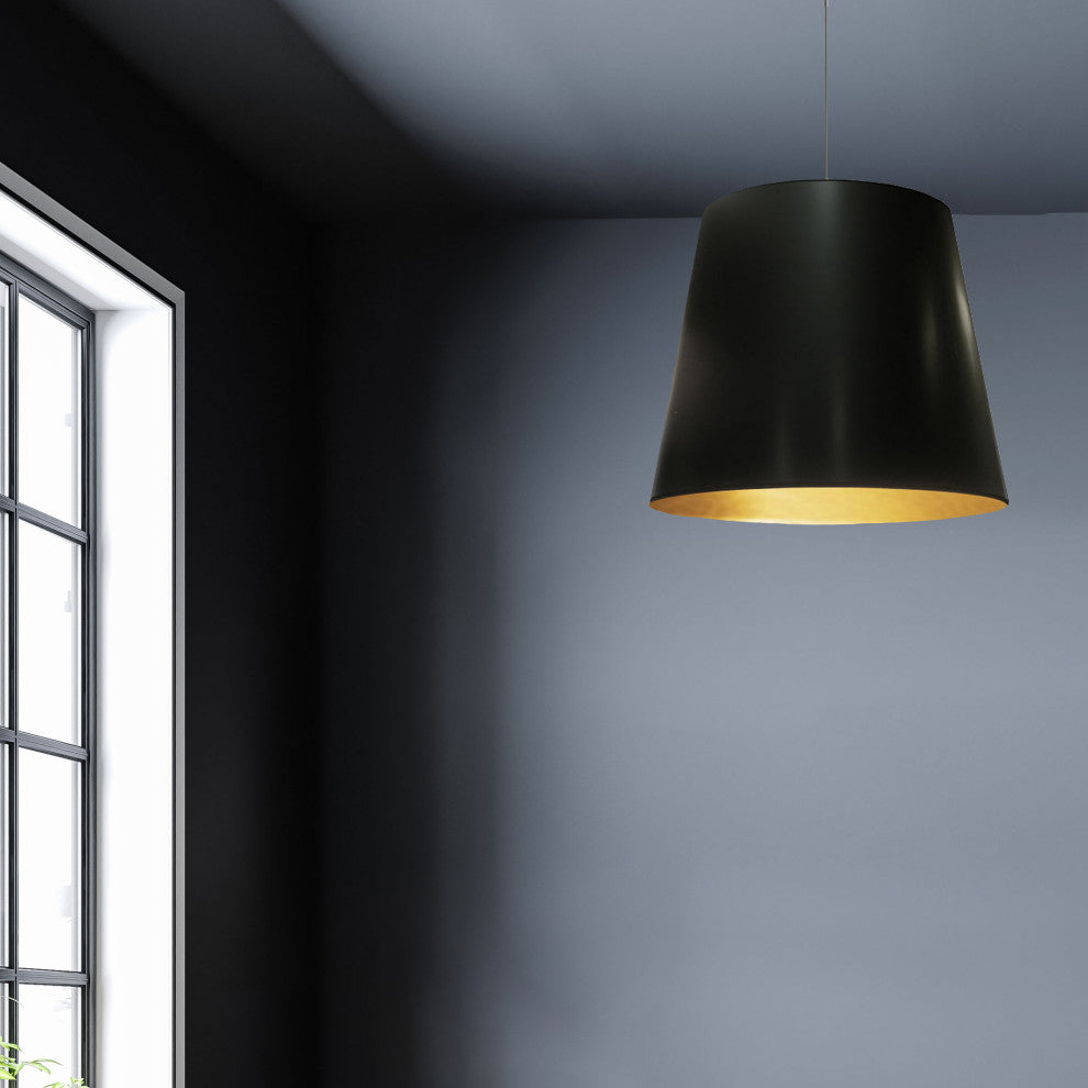 Odette 1-Light Oversized Drum Pendant, Black and Gold