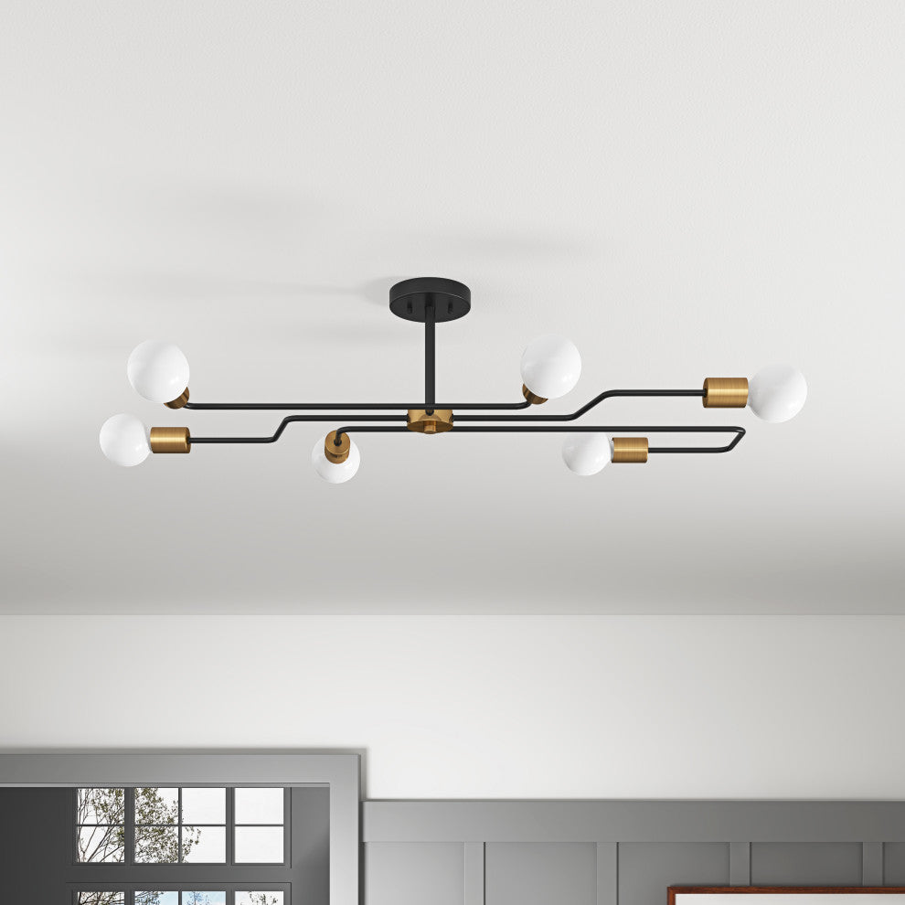 Modern 6-Light Sputnik Semi Flush Mount Ceiling Light Fixture for Dining Room