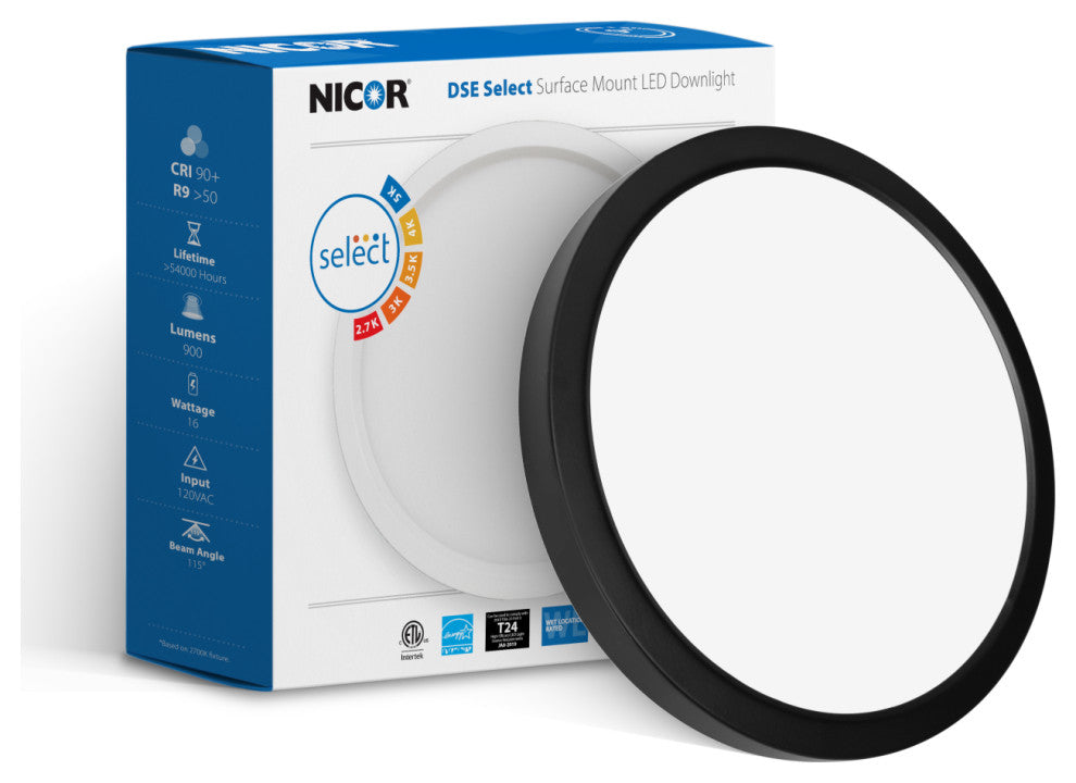 DSE 9" Black Round Selectable LED Surface Mount Downlight