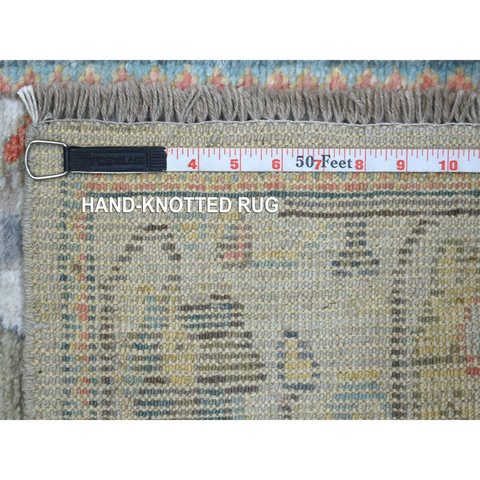 Silver Gray Pure Wool Hand Knotted Afghan Angora Ushak XL Runner Rug, 2'6"x16'1"