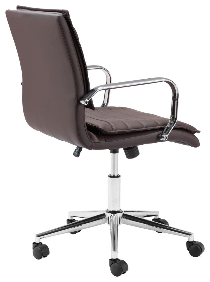 Computer Chair, Faux Vinyl Leather, Steel, Brown Black, Chrome, Business Office
