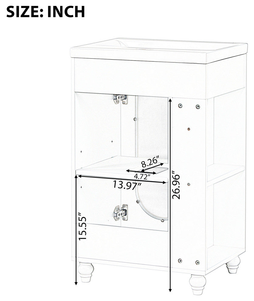 20" Freestanding Bath Vanity Set, White, Integrated Ceramic Sink